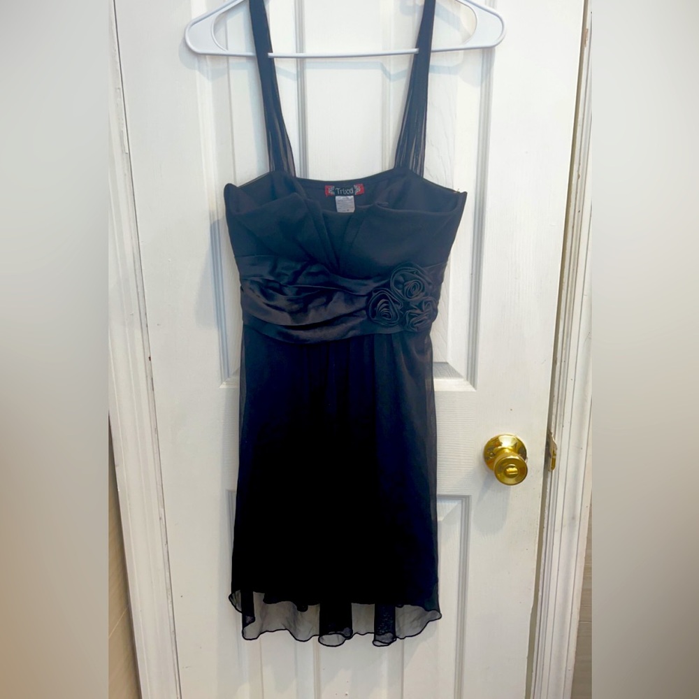 Trixxi black dress with satin waistband and rose design- size medium